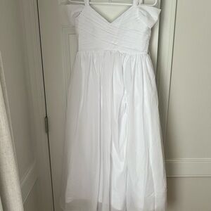 White Girls' Party Dress with Pleated Bodice